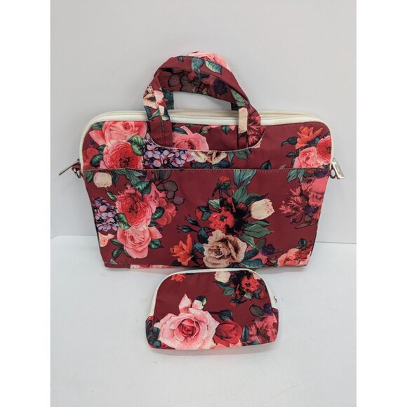 Canvas Life Pink Floral Laptop Case Messenger Bag with Wide Shoulder Strap - Picture 7 of 11